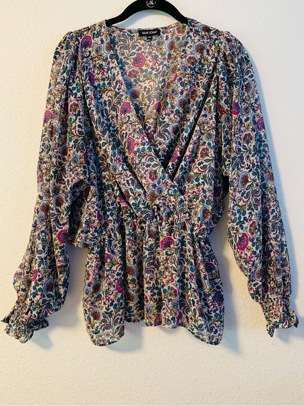 Dear John Women’s Multicolored Floral Print Peplum Blouse Size L